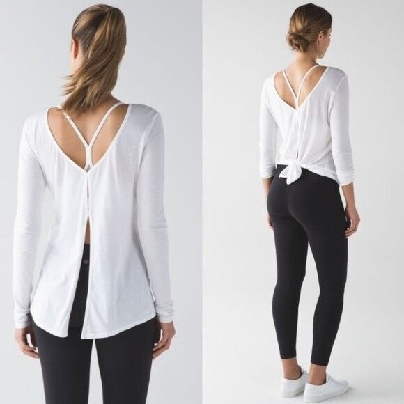 lululemon athletica Tops - Lululemon Zen Bender Long Sleeve Shirt Women’s 6 White Open Back NEW